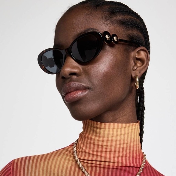 New! Versace Black Sunglasses with Gold Medusa Detail (box and dust cloth). main image 8